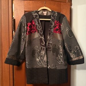 Chico's Black and Gold Paisley Blazer with Red Accents
